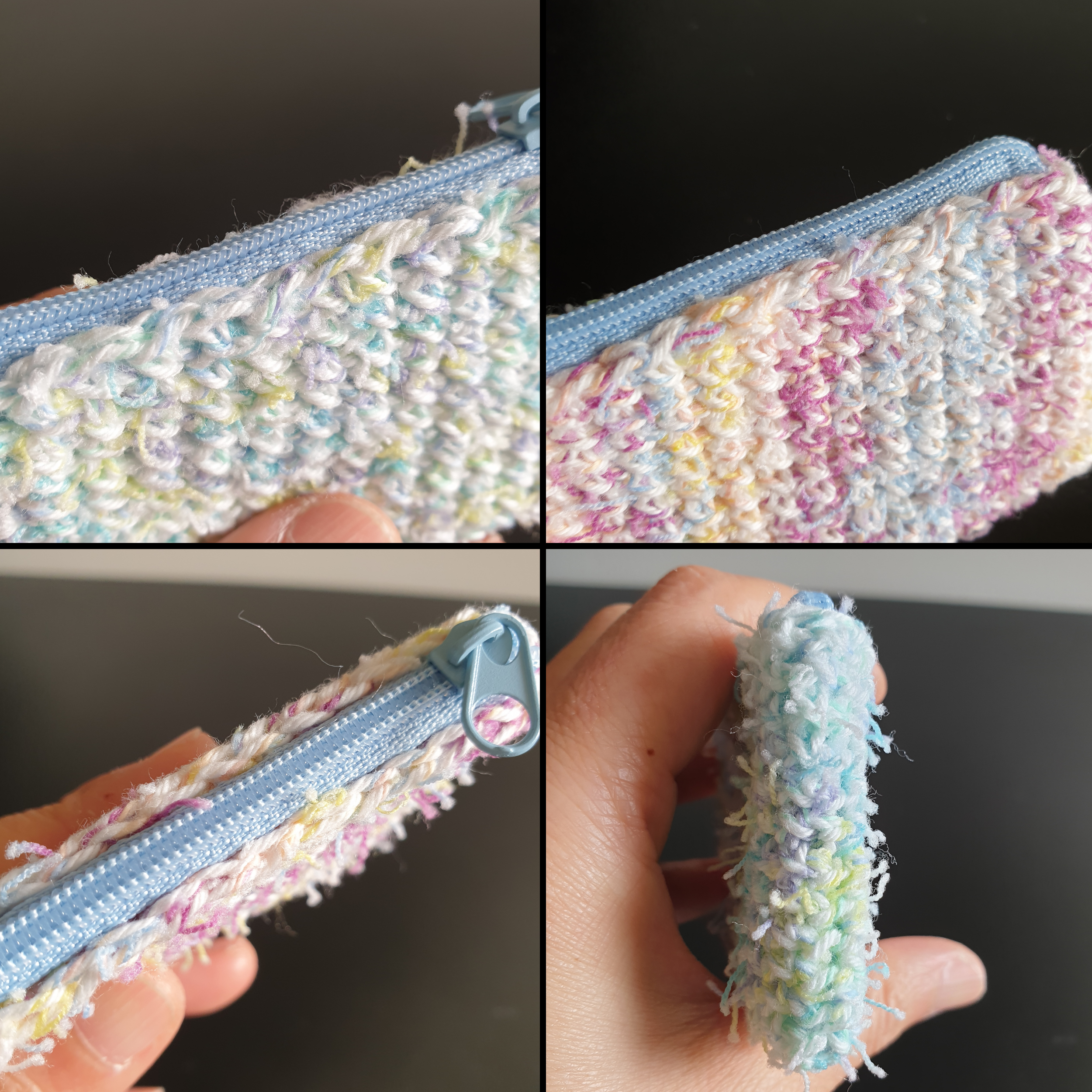 Handmade Mini Colourful Zippered Crochet Coin Purse : Blue Green Pink Yellow Purple Orange White mix