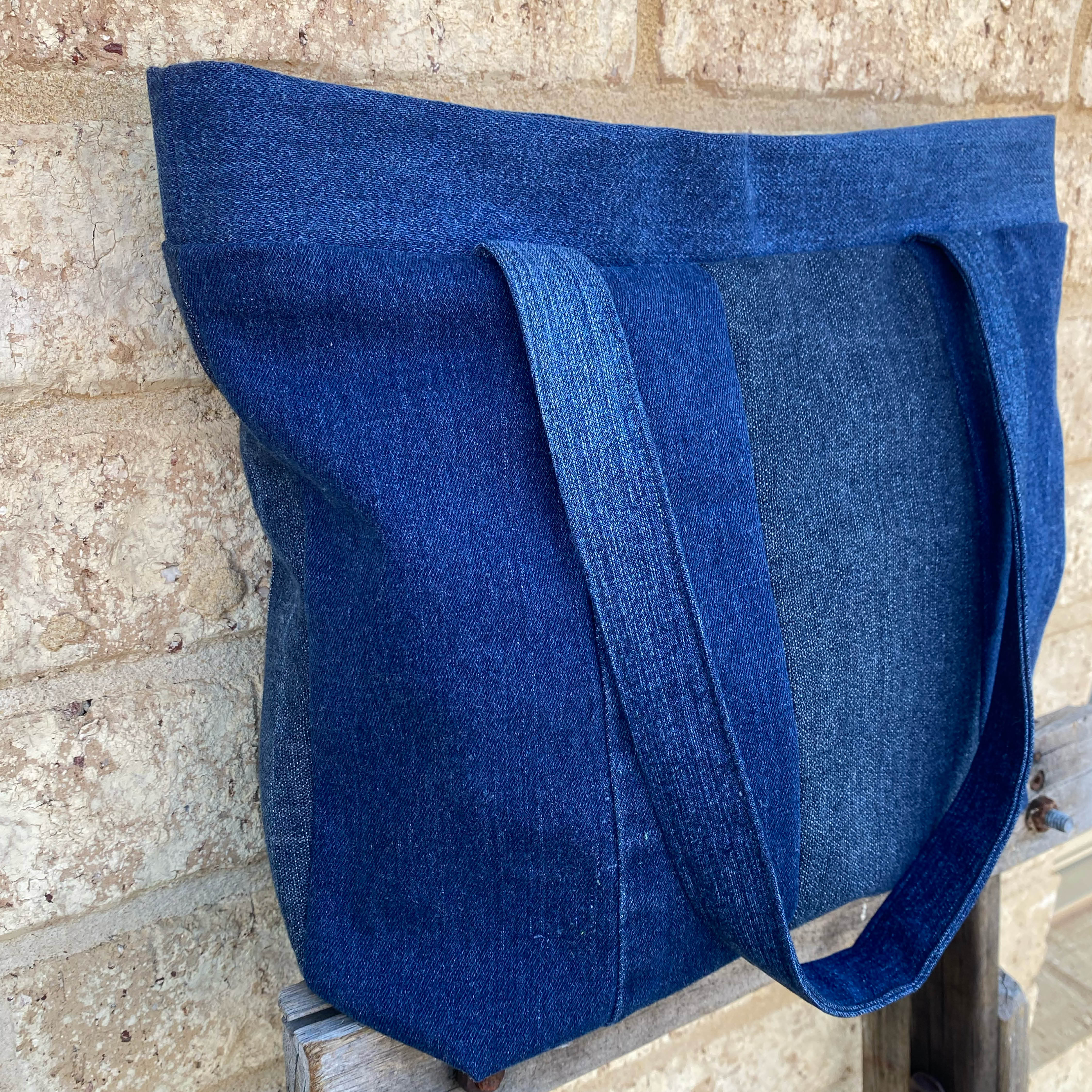 Green Wing Denim Handmade Tote Bag Upcycled Vintage Fabrics & Denim
