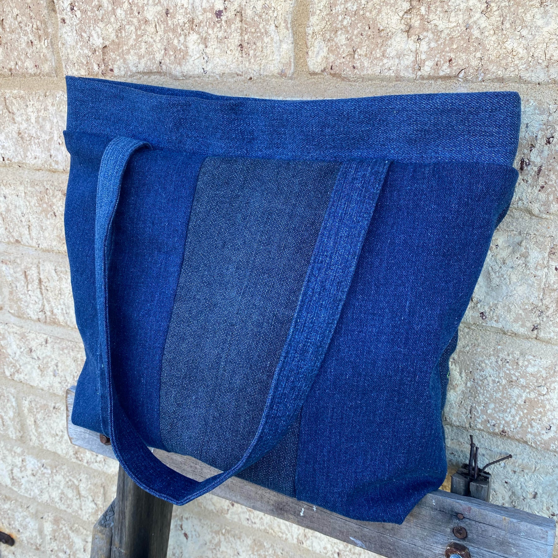 Green Wing Denim Handmade Tote Bag Upcycled Vintage Fabrics & Denim