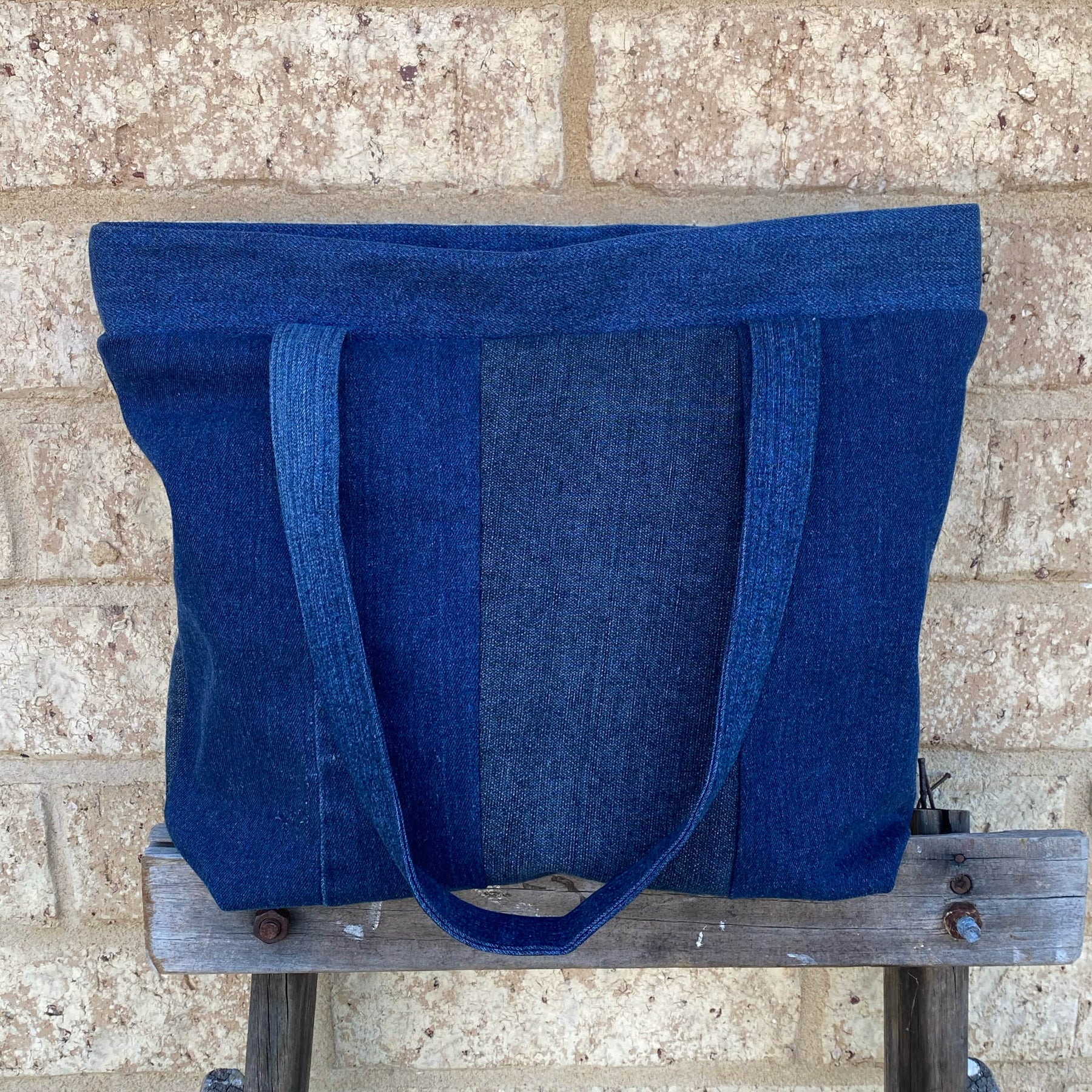 Green Wing Denim Handmade Tote Bag Upcycled Vintage Fabrics & Denim