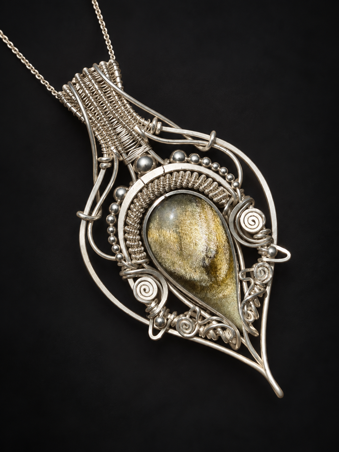 Golden sheen obsidian crystal pendant creation