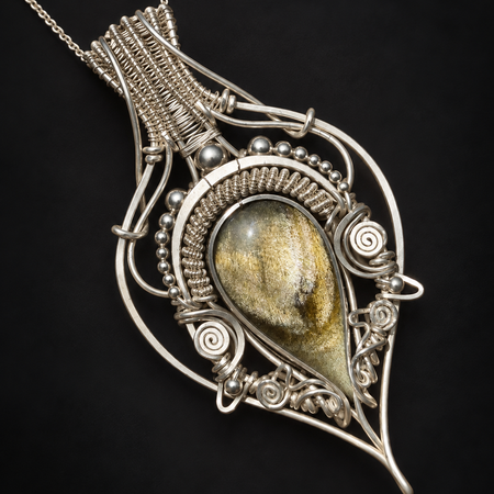 Golden sheen obsidian crystal pendant creation