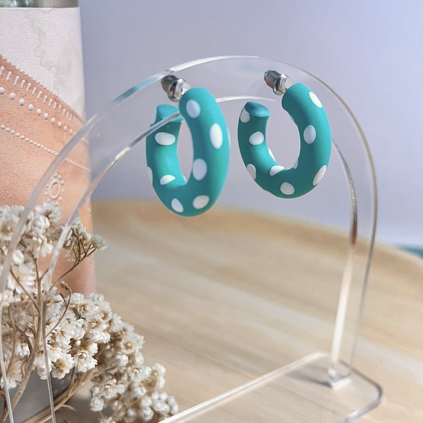Small Polymer Clay Hoop Earrings - Various Colours