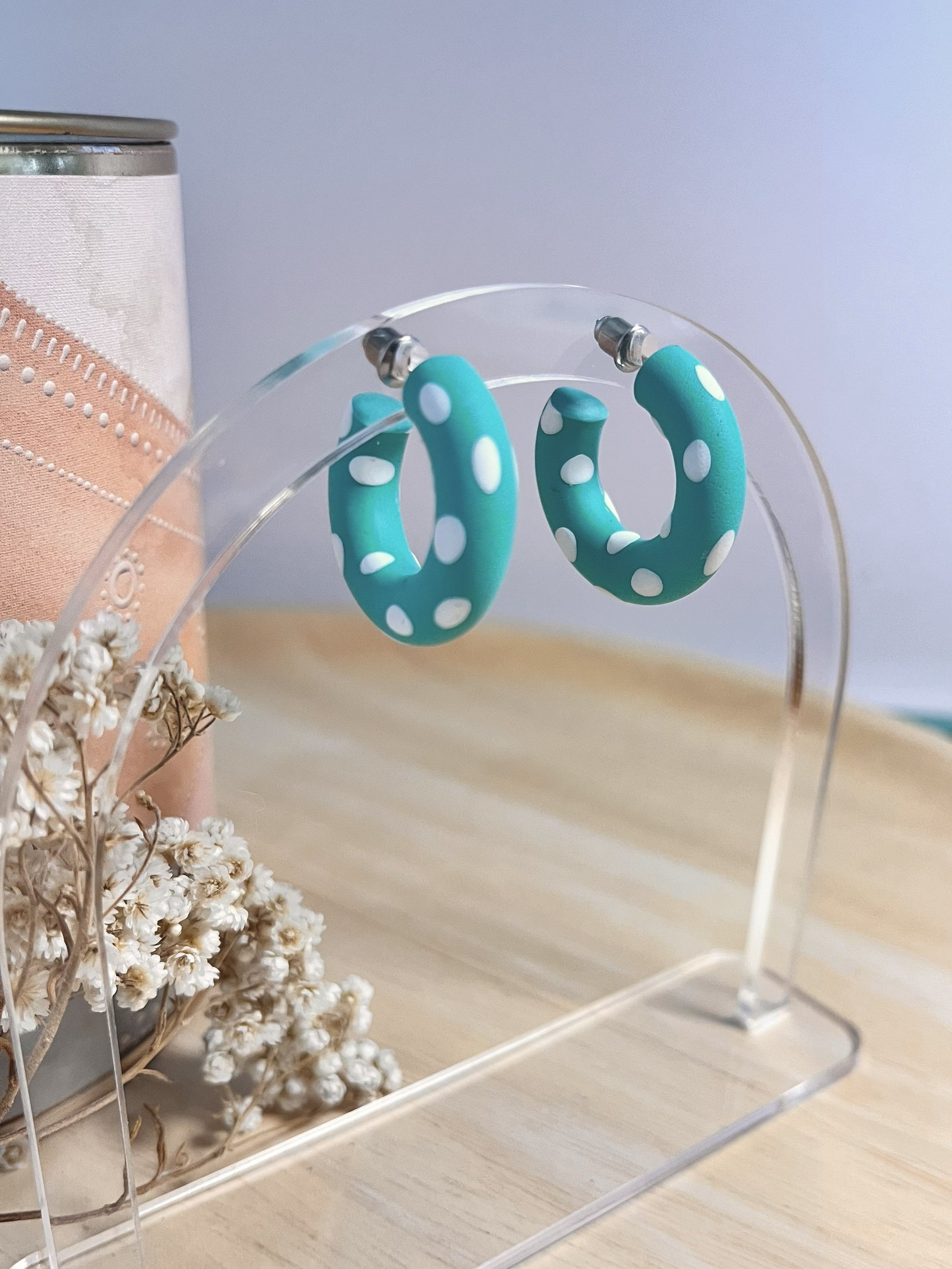 Small Polymer Clay Hoop Earrings - Various Colours