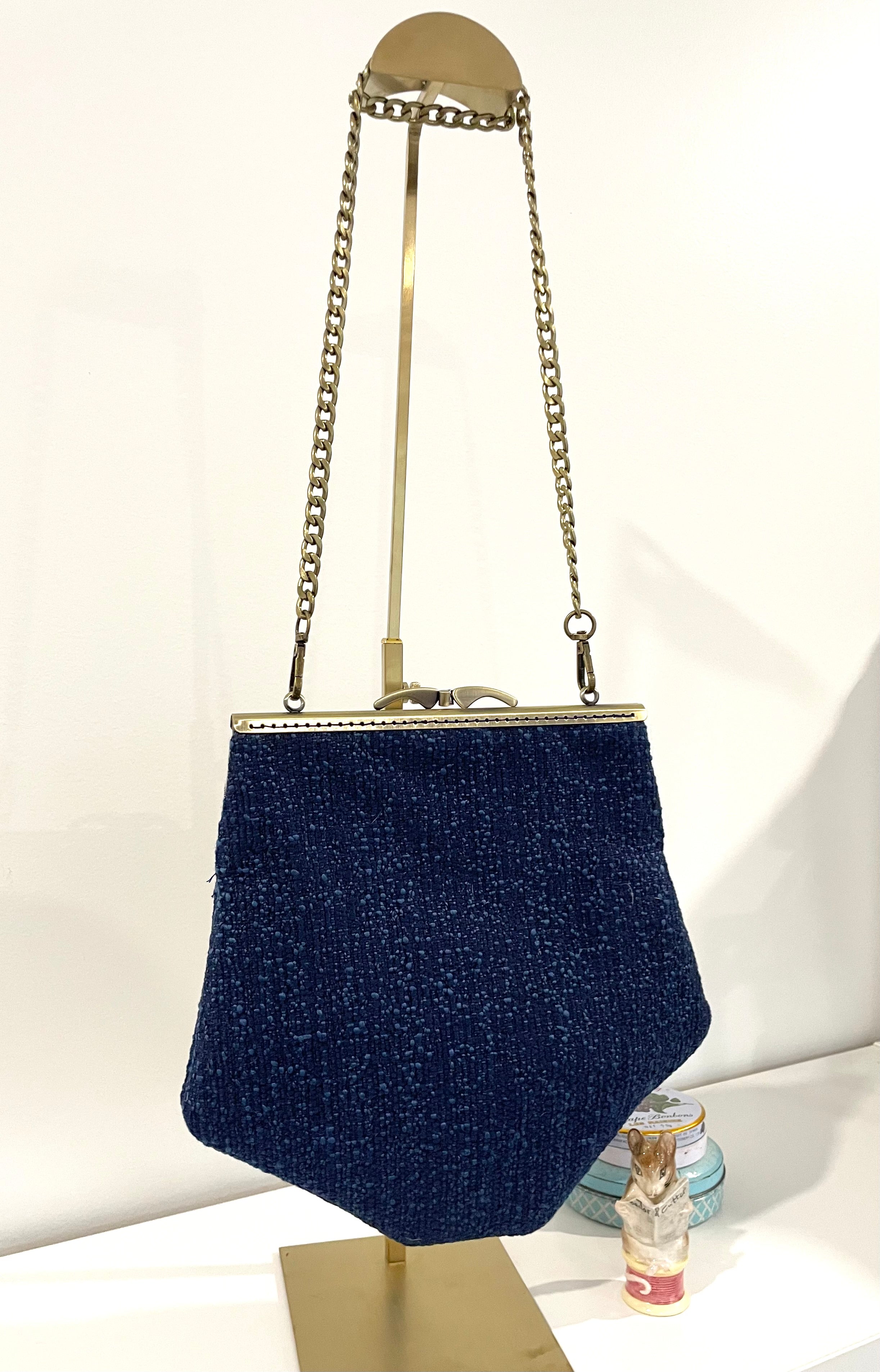 Handmade Art Deco Style Blue Tapestry Handbag