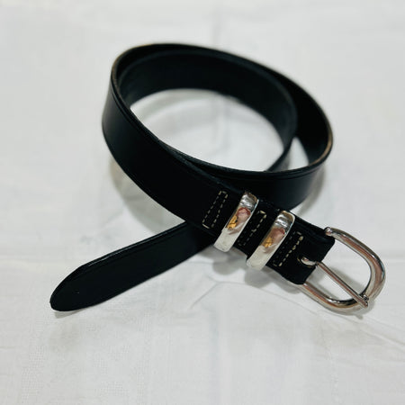 Black Leather Belt w/silver buckles (40”)