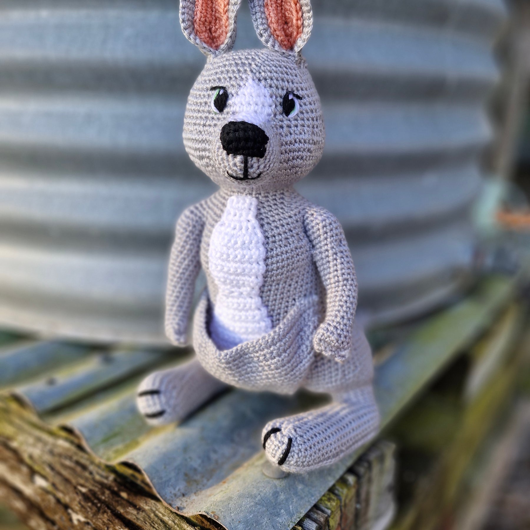 Handmade Crochet Sweet Grey Kangaroo – Made to Order
