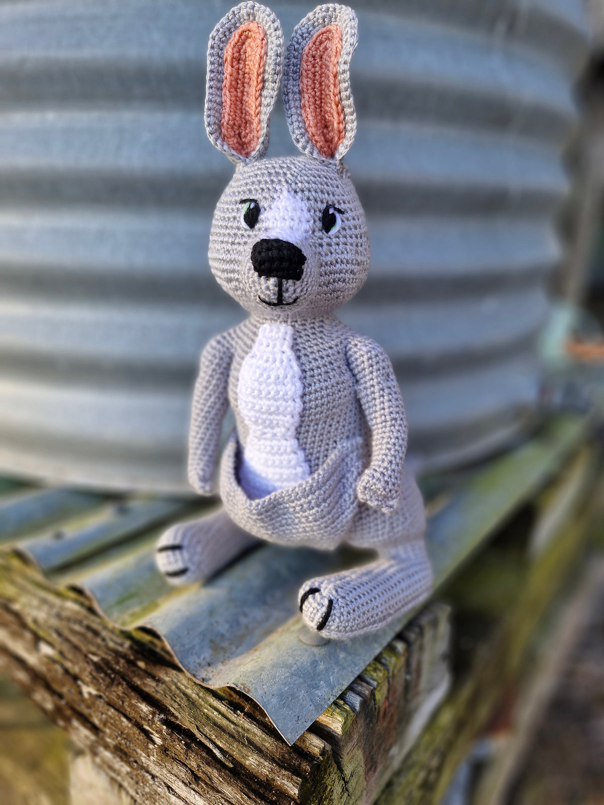 Handmade Crochet Sweet Grey Kangaroo – Made to Order