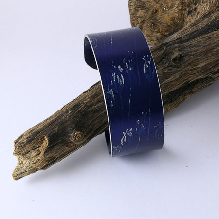 Anodized aluminium bangle hand printed Midnight Blue Collection - AB017