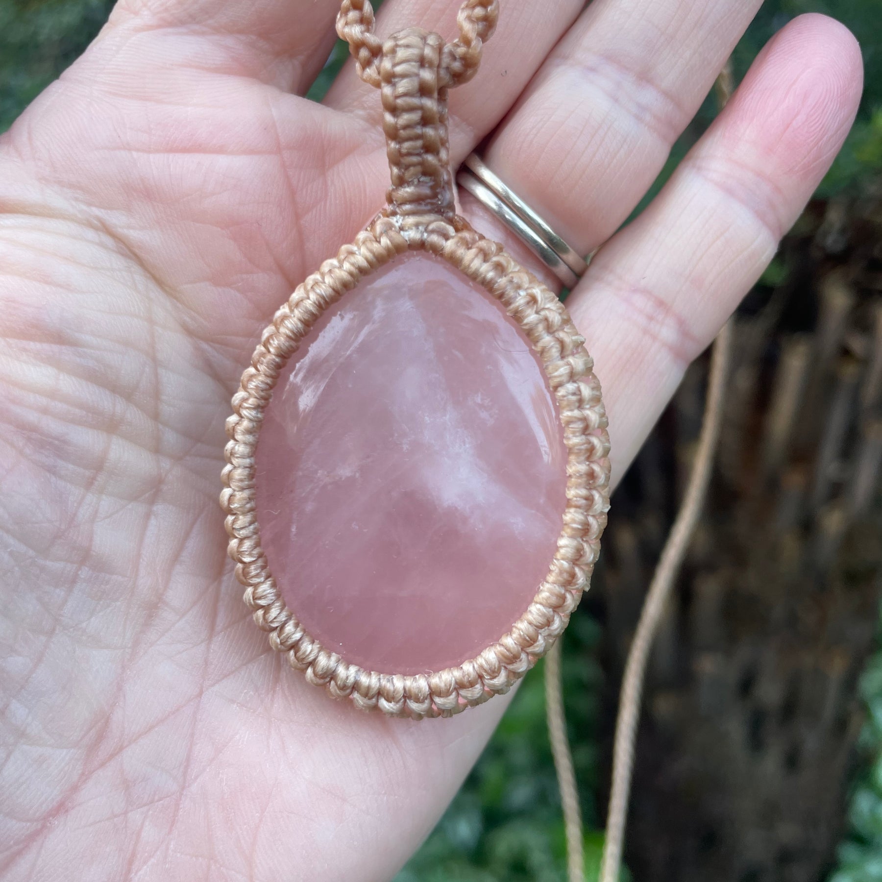 Rose Quartz Macrame Pendant Necklace