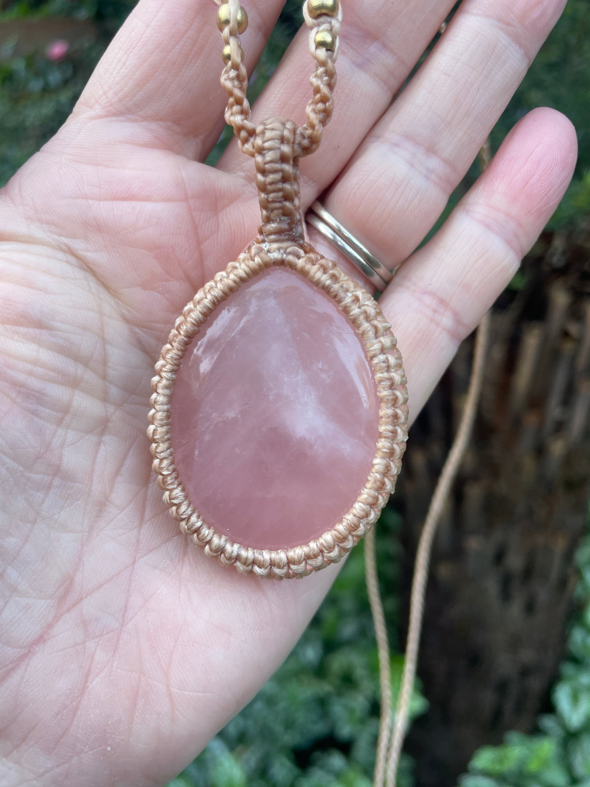 Rose Quartz Macrame Pendant Necklace