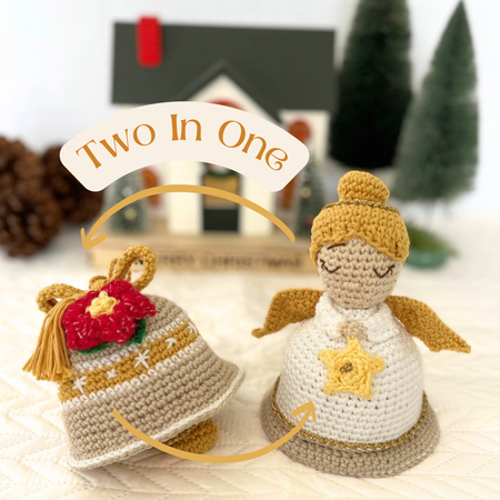 Crochet Reversible Christmas Angel Christmas Bell 17cms