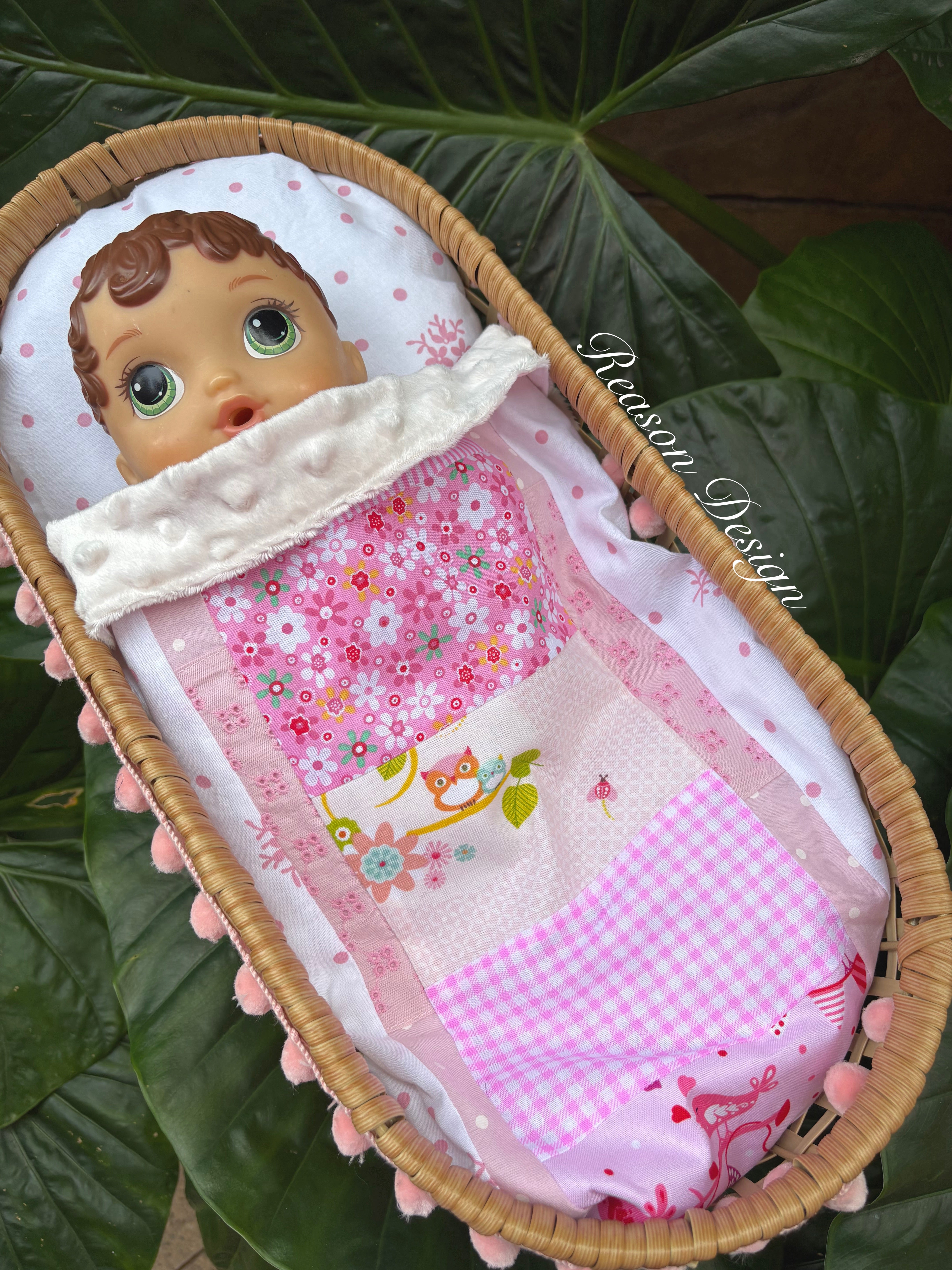 Handmade Doll Bedding Set – Fits Kmart & Target Doll Pram/Bassinet | Pillow & Minky Blanket | Toy Nursery Accessories