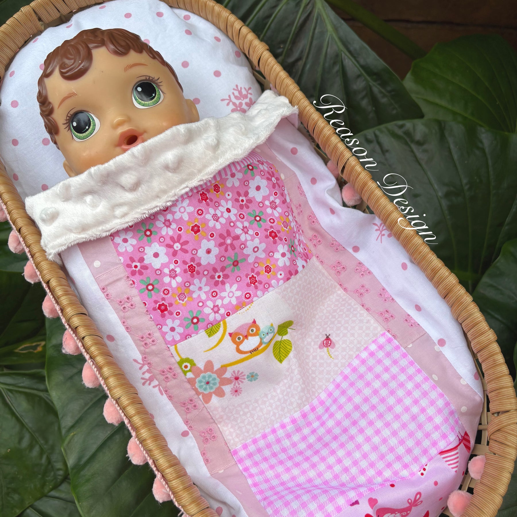 Handmade Doll Bedding Set – Fits Kmart & Target Doll Pram/Bassinet | Pillow & Minky Blanket | Toy Nursery Accessories