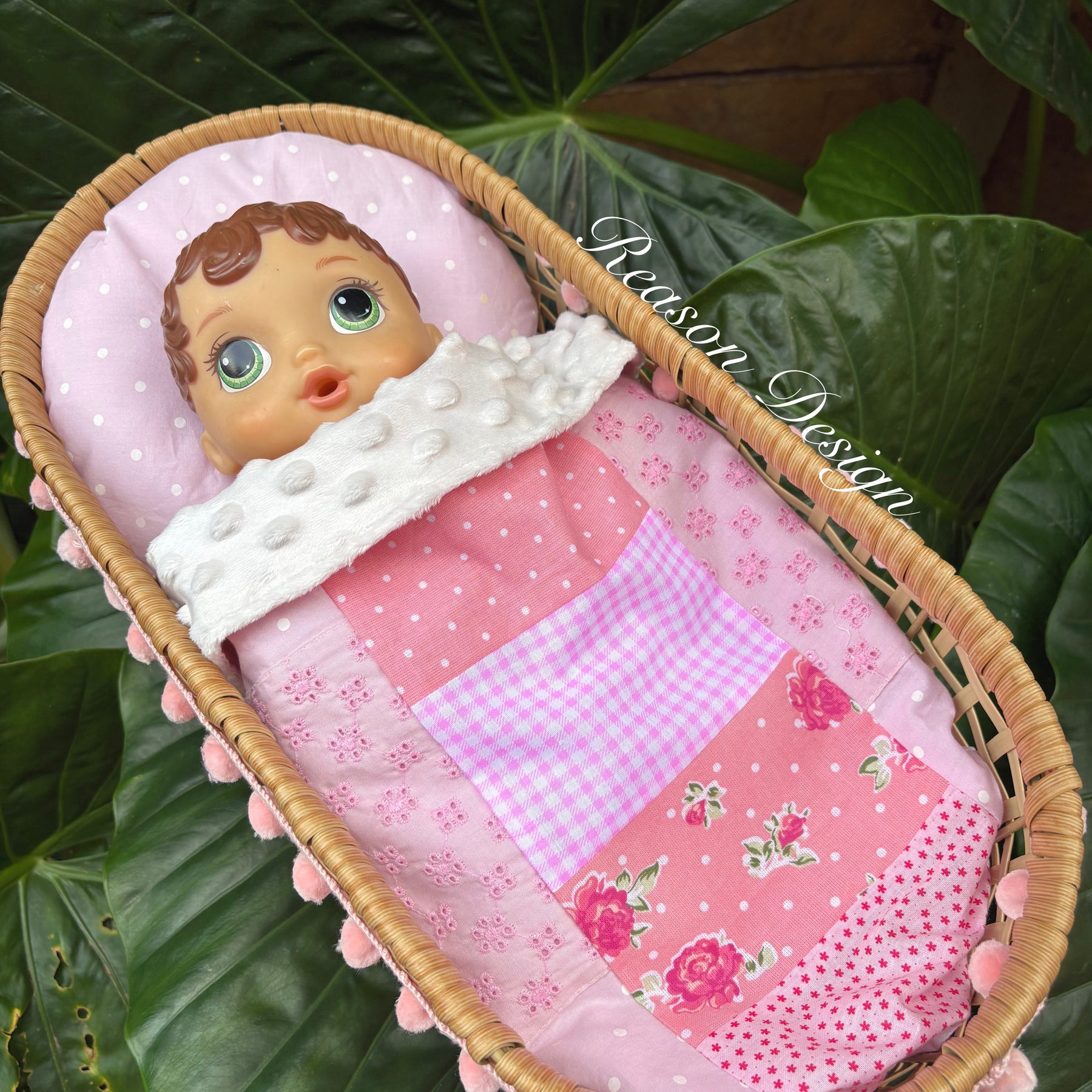 Handmade Doll Bedding Set – Fits Kmart & Target Doll Pram/Bassinet | Pillow & Minky Blanket | Toy Nursery Accessories