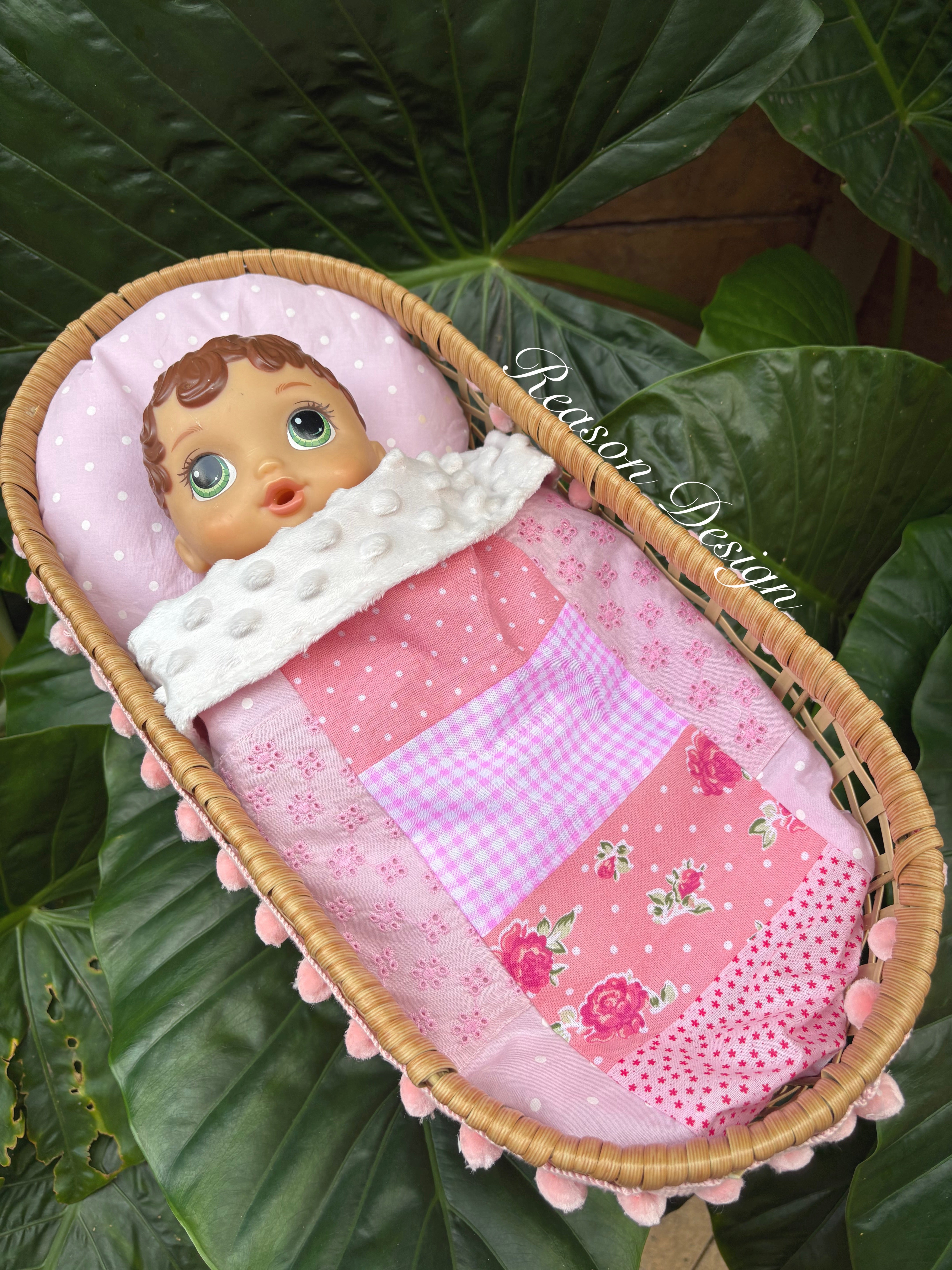 Handmade Doll Bedding Set – Fits Kmart & Target Doll Pram/Bassinet | Pillow & Minky Blanket | Toy Nursery Accessories