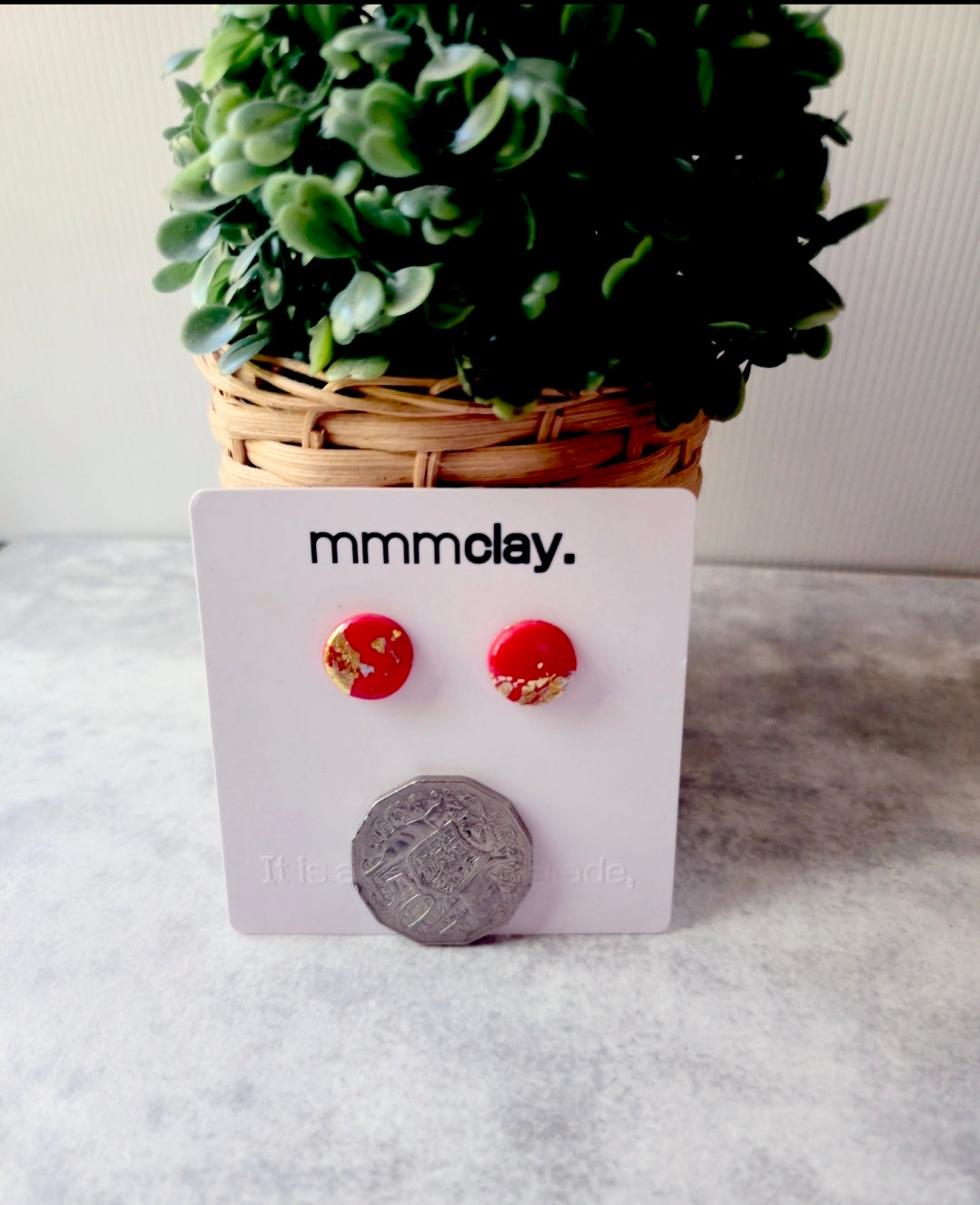 Shiny Red Studs | Polymer Clay Earrings