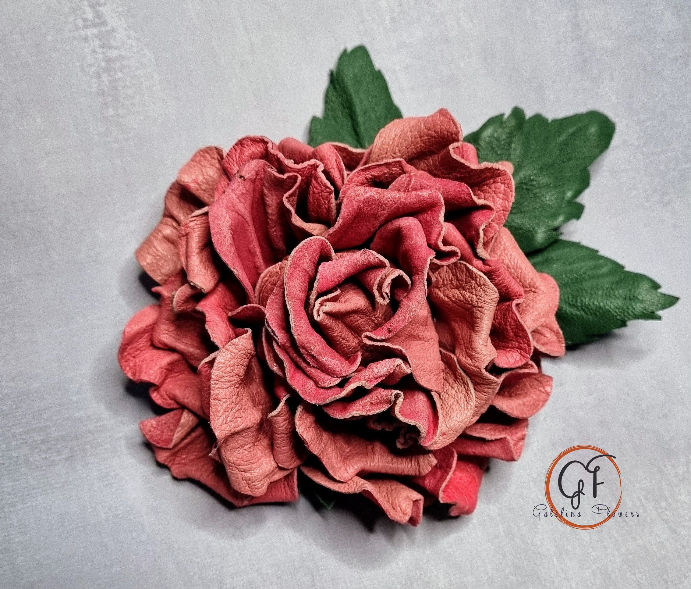 LEATHER dark pink ROSE corsage flower pin brooch hair hat clip .