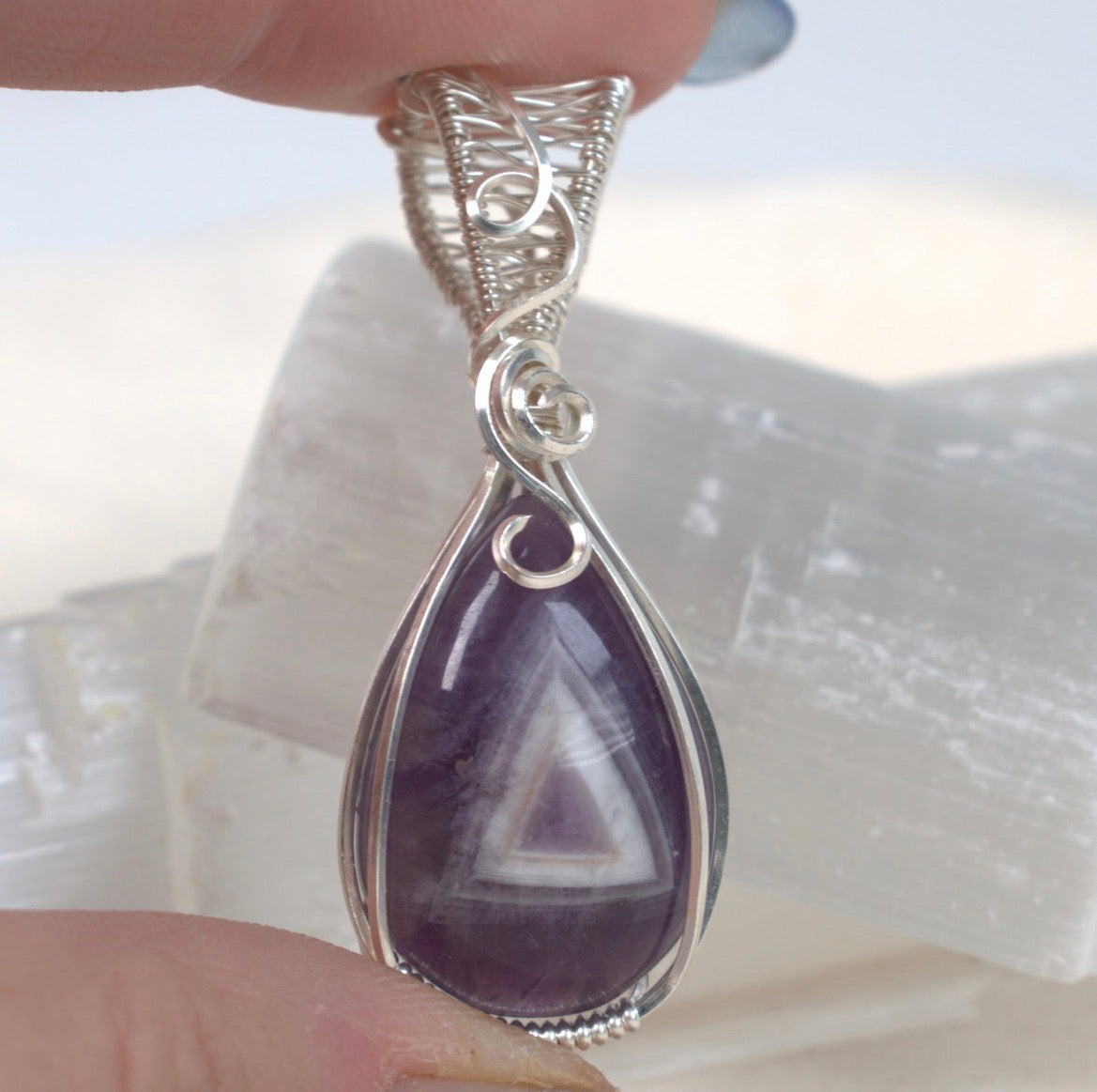 Violet Gateway - Chevron Amethyst Wire Wrapped Pendant
