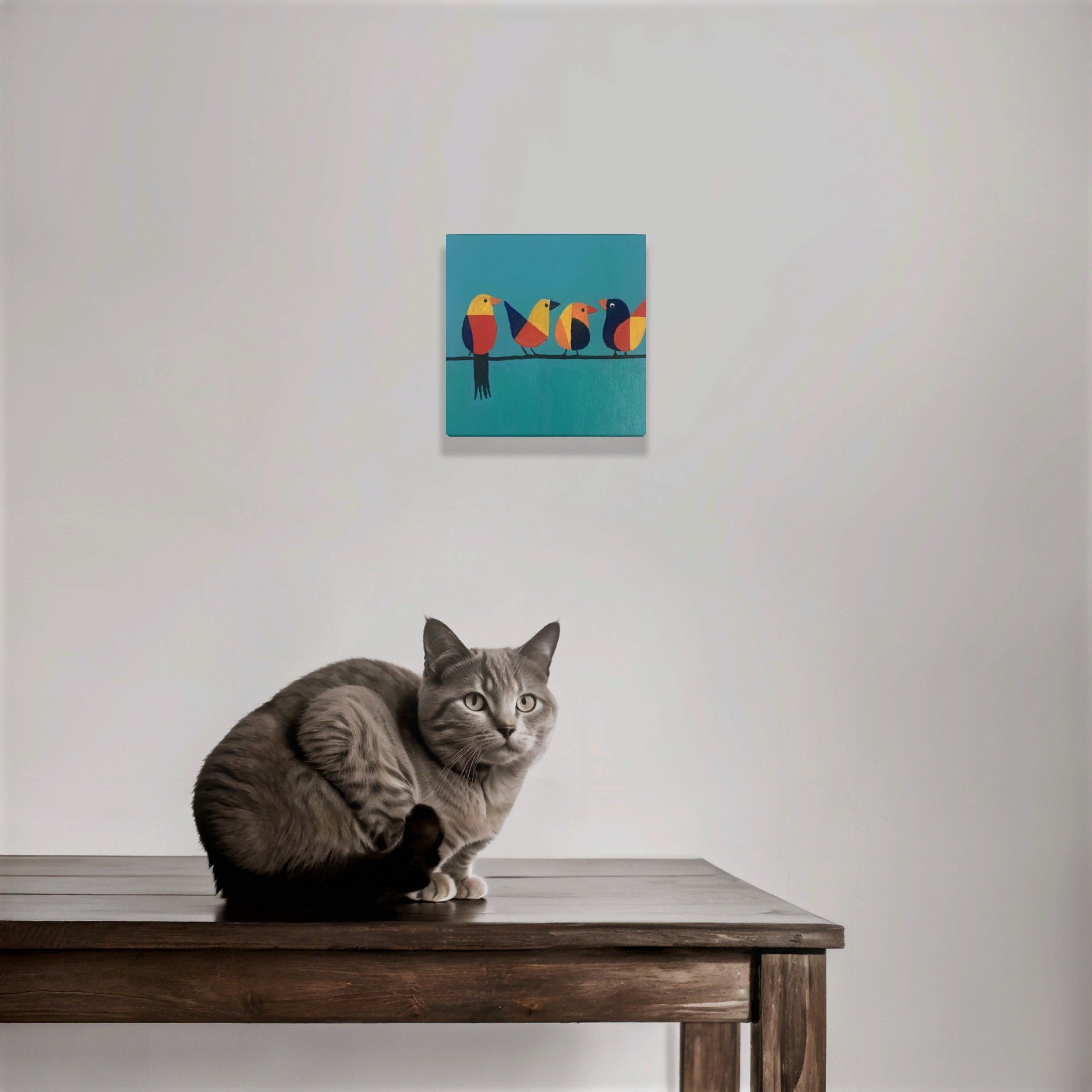 Geometric Birds on Teal Wall Art