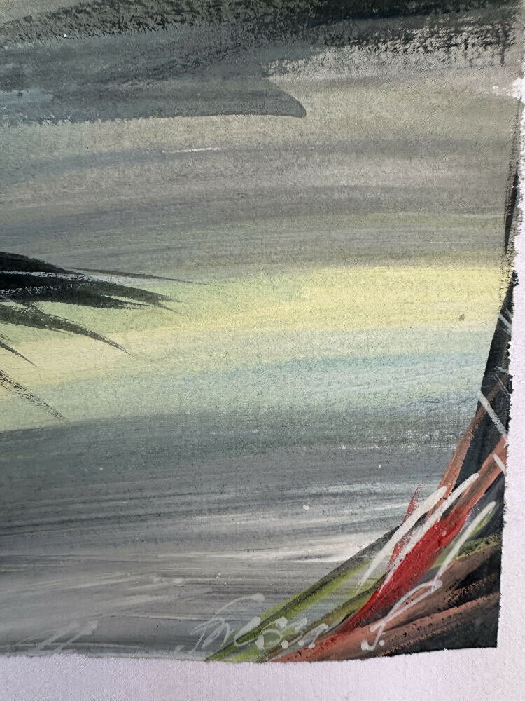 Two palmtrees, acrylic on paper, signed 42x30cm