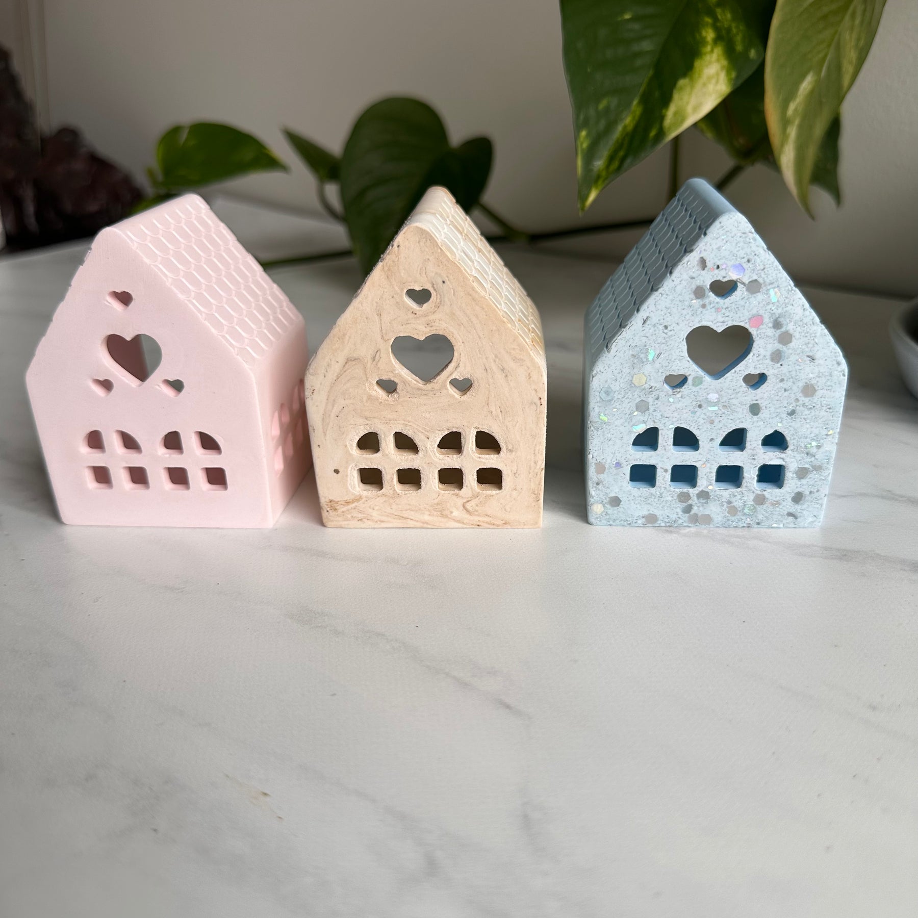 Miniature houses - tea light holders