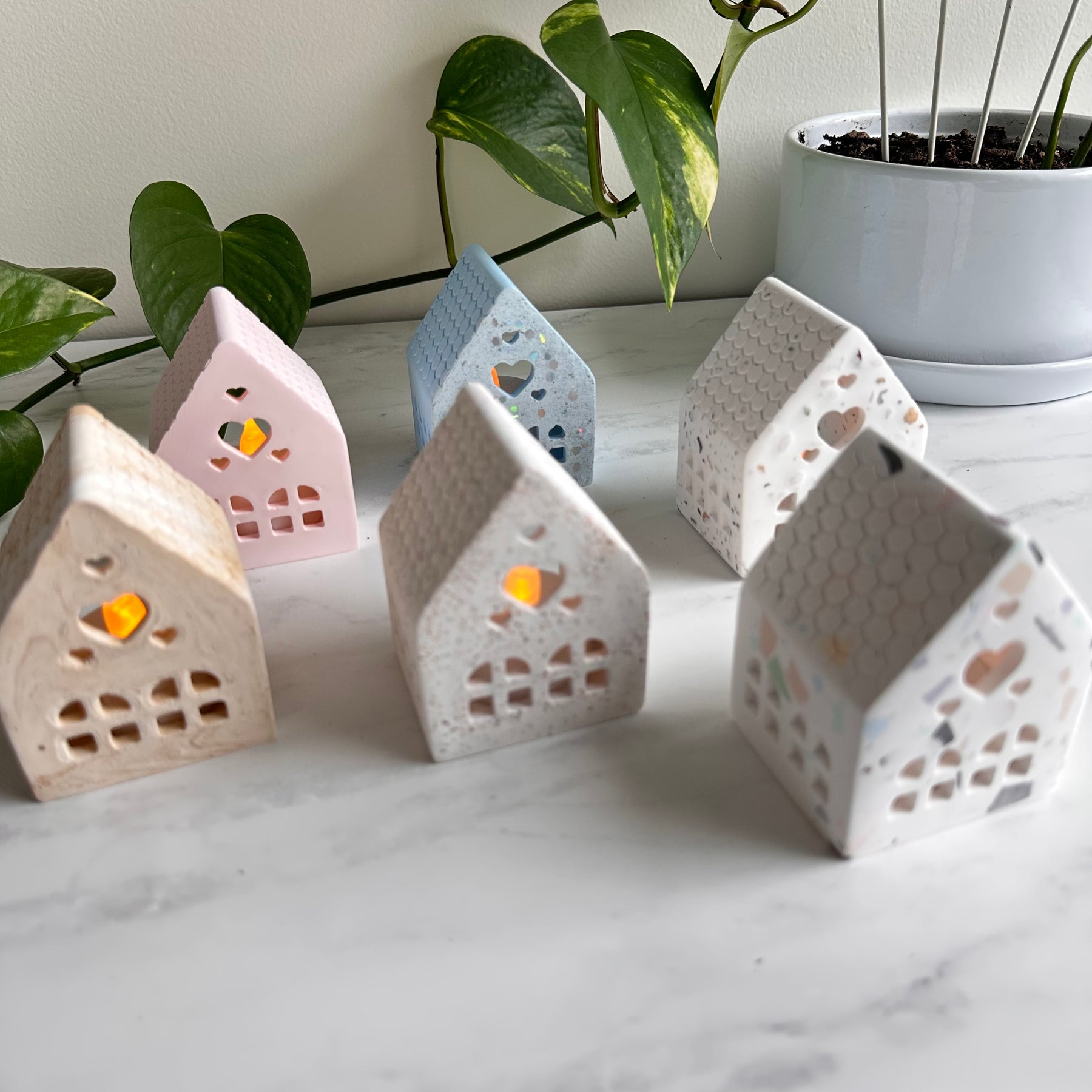 Miniature houses - tea light holders