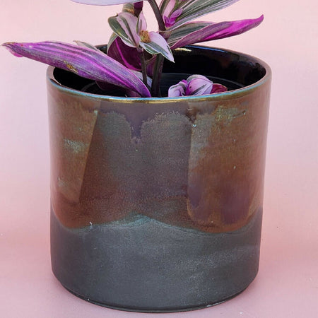 Handmade Ceramic Cover Pot - Brown Stone Glaze