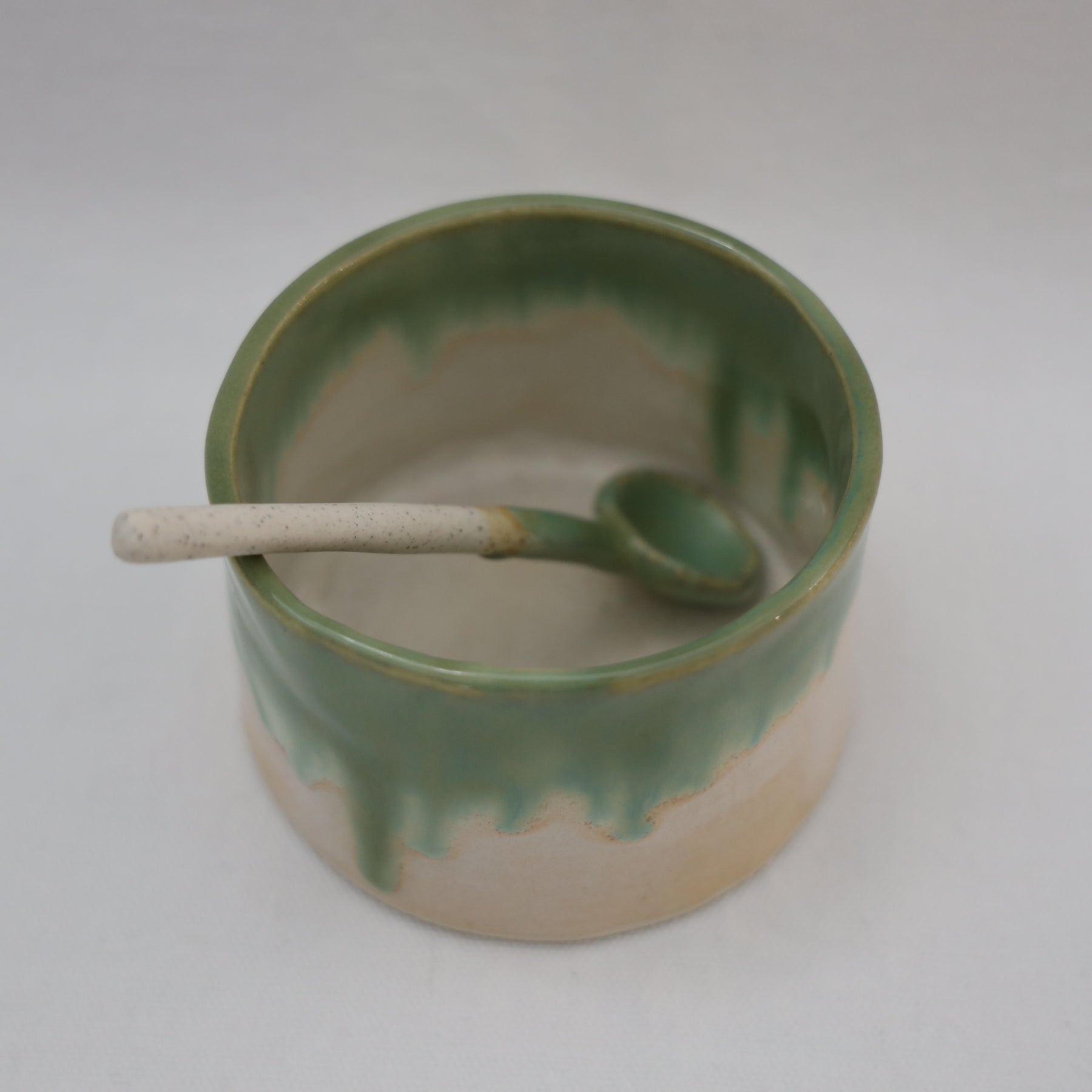 Ceramic Dip Bowl & Spoon - Light Green