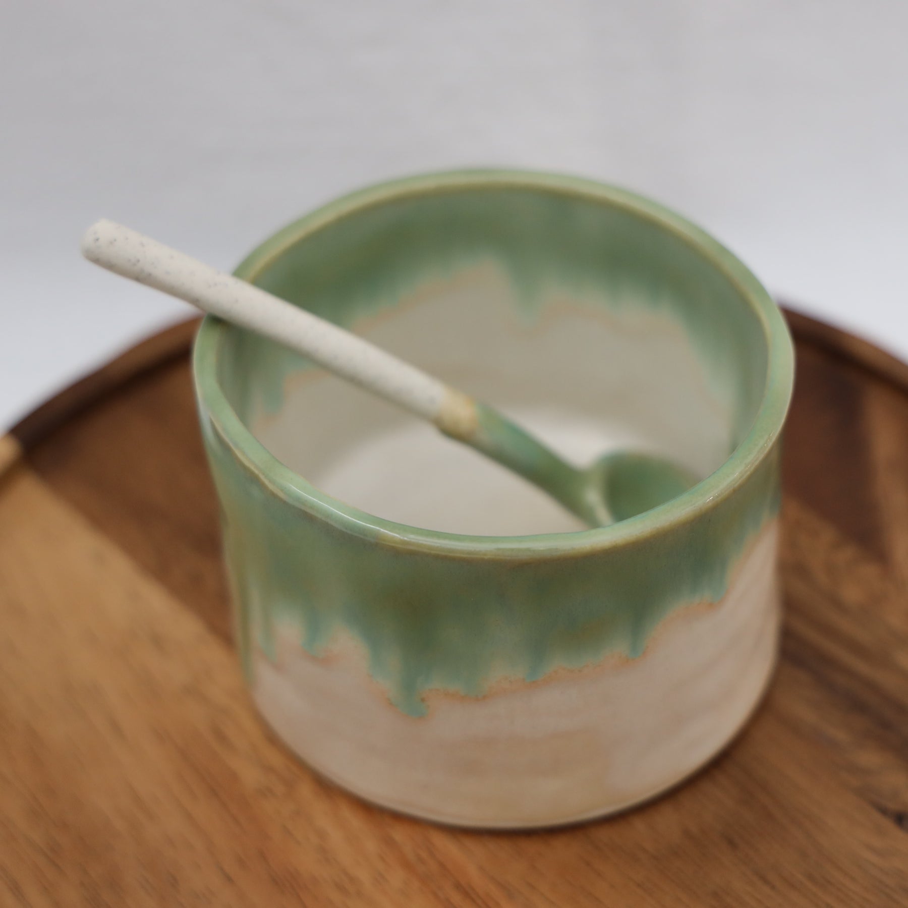 Ceramic Dip Bowl & Spoon - Light Green
