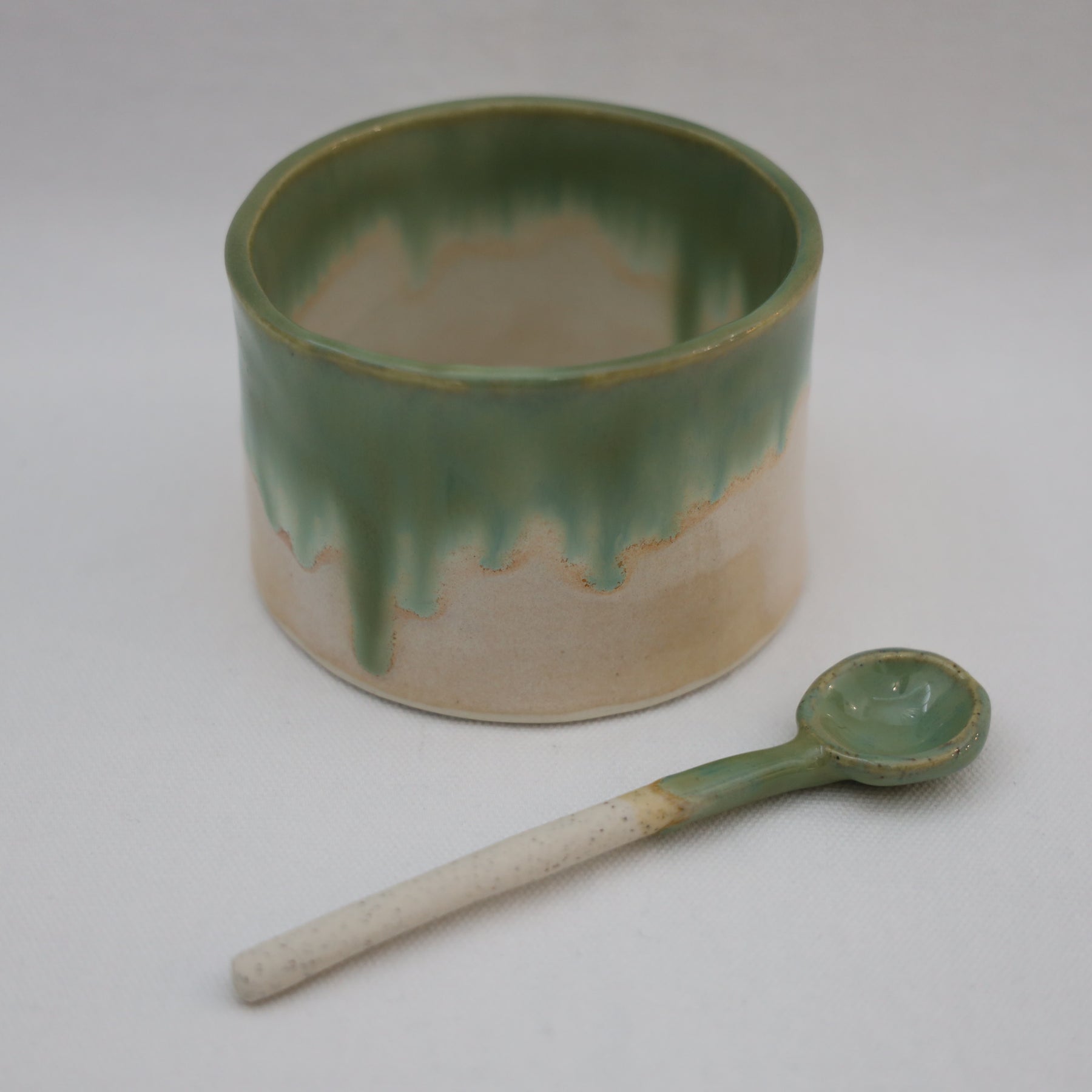 Ceramic Dip Bowl & Spoon - Light Green