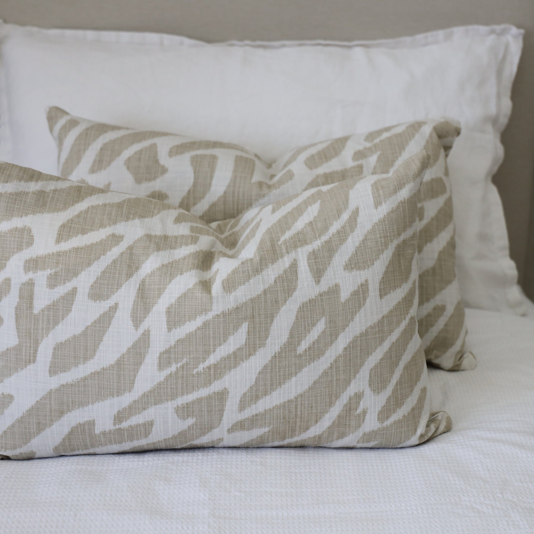 Pair of Rectangular Cushion Covers - Sandy Beige Abstract Animal Print