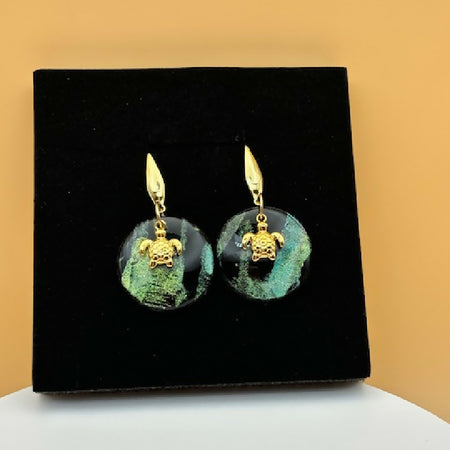 Ocean Turtle Round Gold Plated Earrings