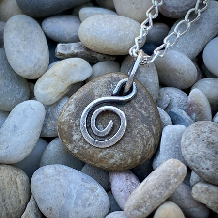 Recycled Sterling Silver and River Rock Pendant - Sandy Teardrop
