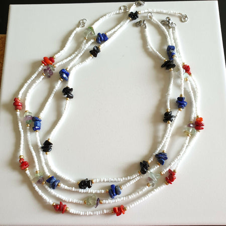 Colourful Stone / Coral & Seed beaded necklace