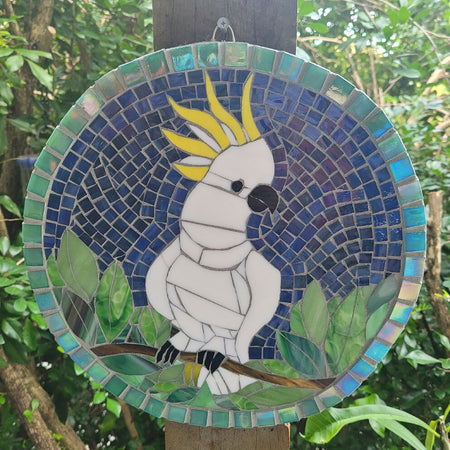 Comical Stained Glass Mosaic Cockatoo