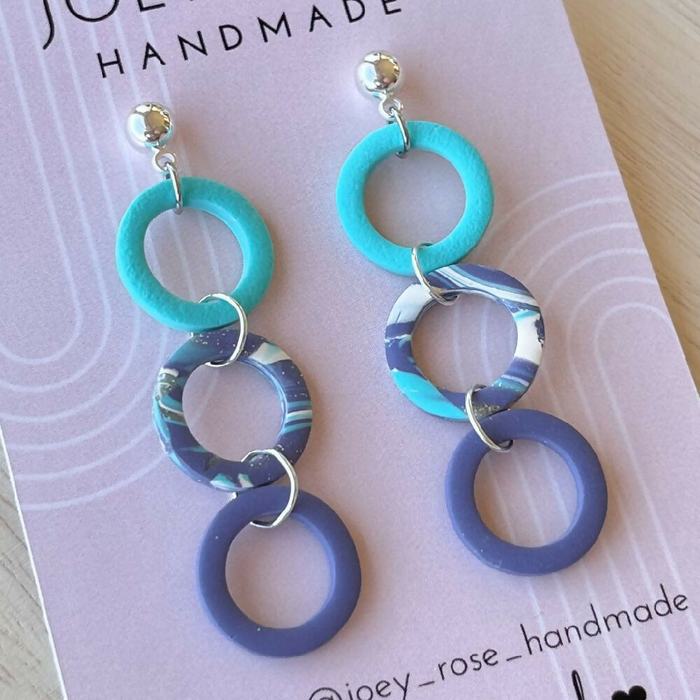 BRONWYN ~ Purple/Aqua ~ Polymer Clay Earrings