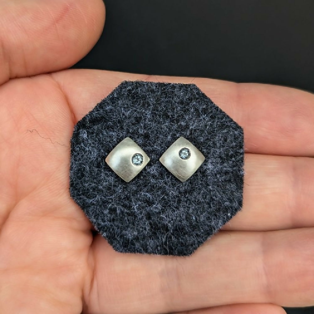 handmade grey spinel × domed square studs