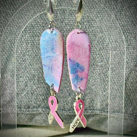 Breast Cancer Awareness Earrings with Pink Ribbon Charms