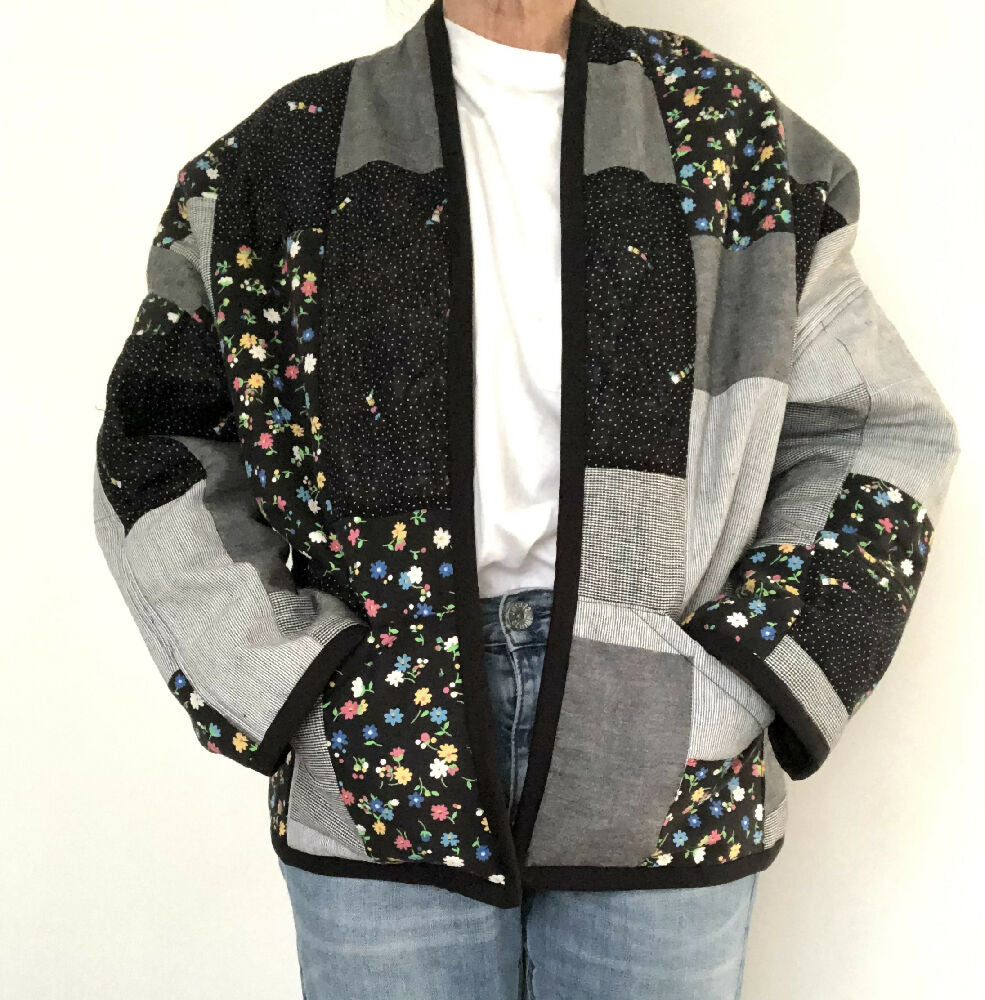 Patchwork quilted jacket/ Quilted jacket/ upcycled quilt jacket/ size small