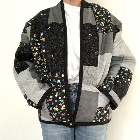 Patchwork quilted jacket/ Quilted jacket/ upcycled quilt jacket/ size small