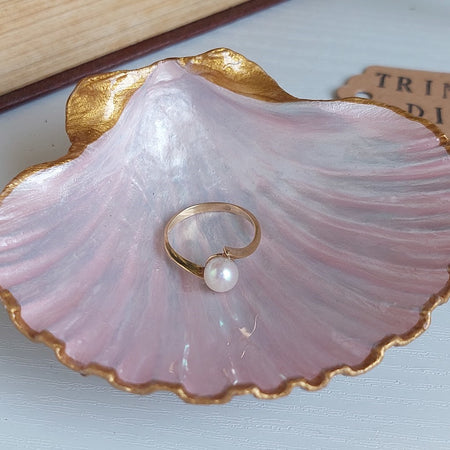 Real Shell trinket dish - Hand Painted Coastal Décor - Pink Scallop Shell