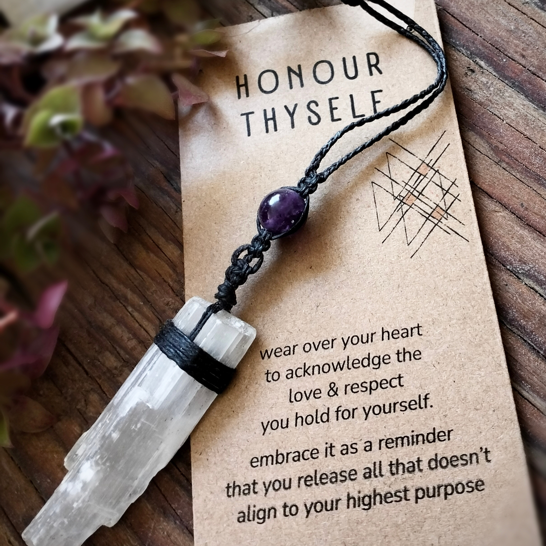 •|SELENITE | AMETHYST |• NECKLACE - HONOUR THYSELF