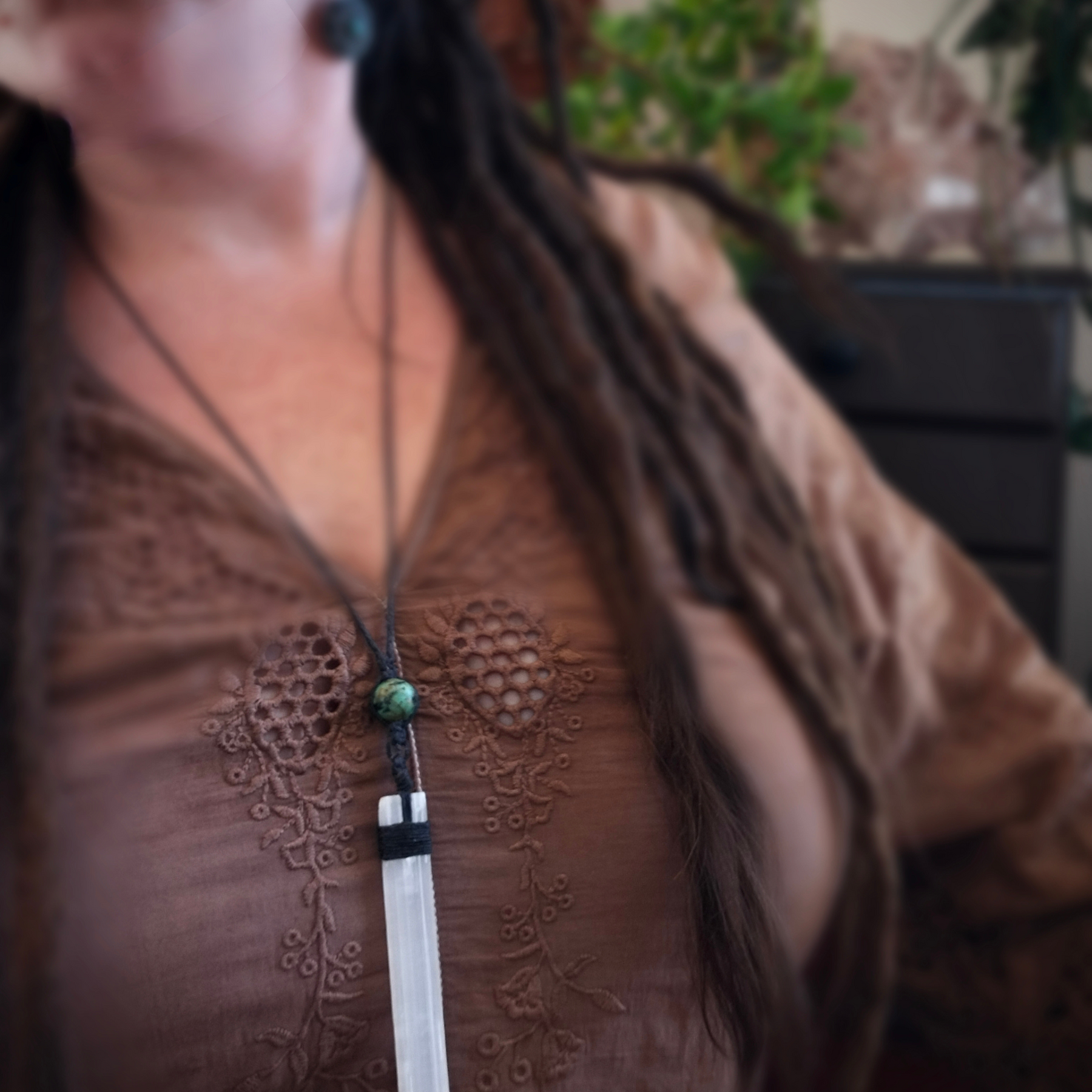•| SELENITE | AFRICAN TURQUOISE |• NECKLACE