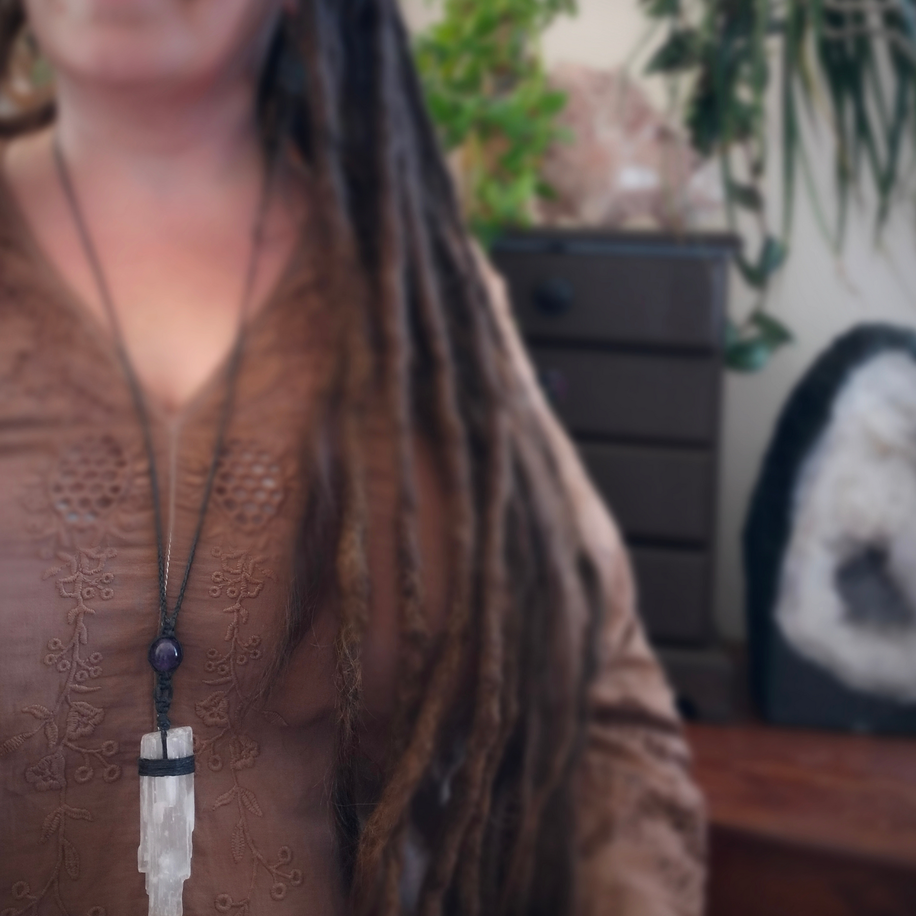 •|SELENITE | AMETHYST |• NECKLACE - HONOUR THYSELF