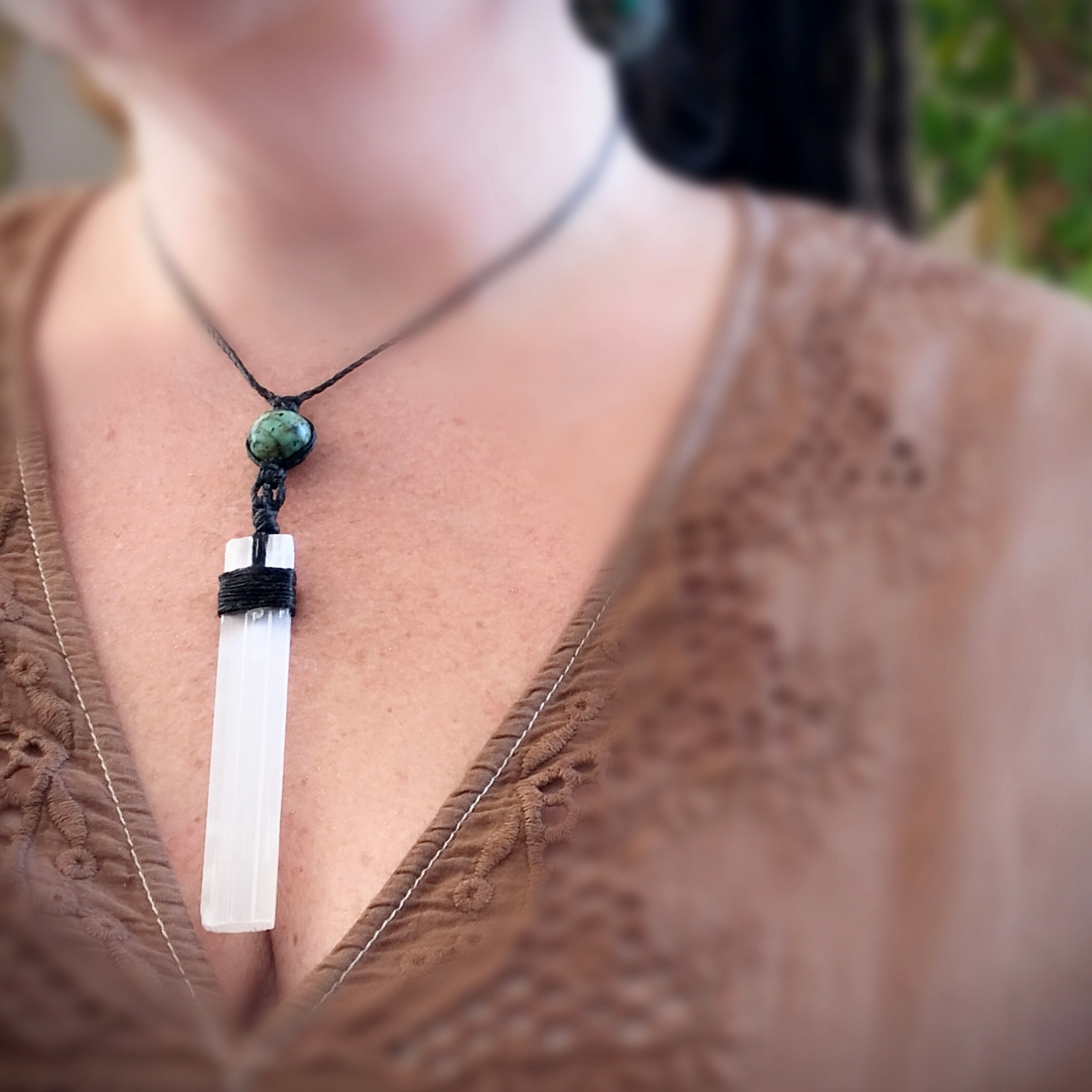 •| SELENITE | AFRICAN TURQUOISE |• NECKLACE