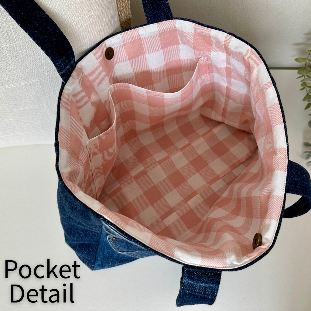 Boxing Day Sale - Upcycled Denim Tote with Heart Pocket
