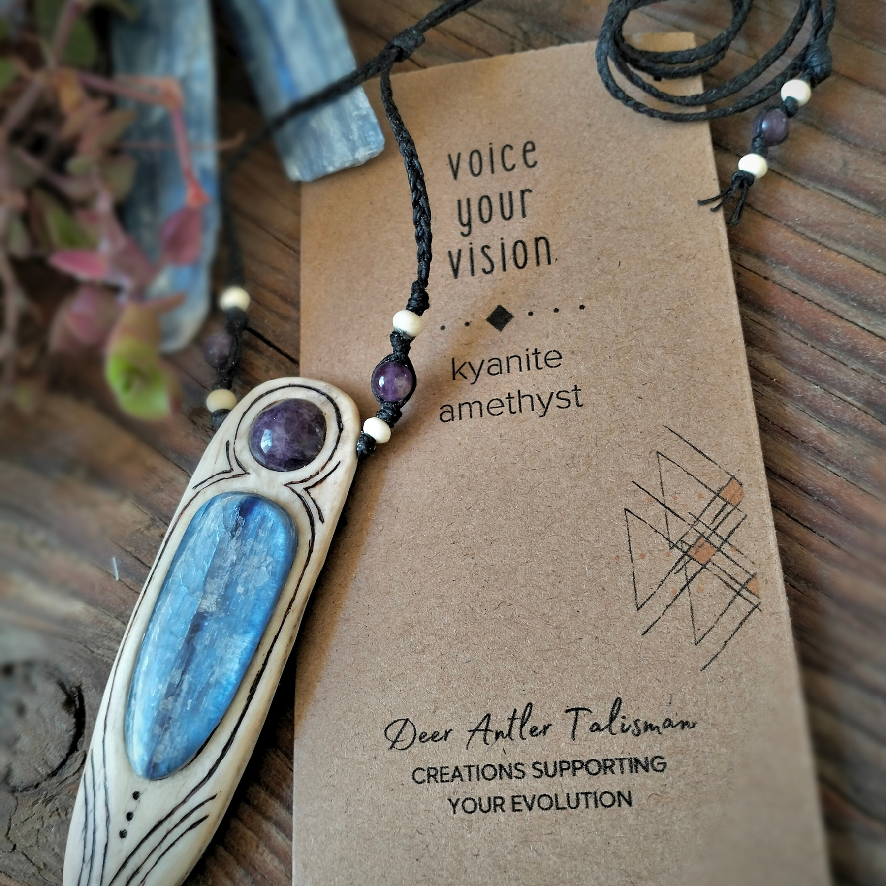 •| KYANITE | AMETHYST | DEER ANTLER |• NECKPIECE