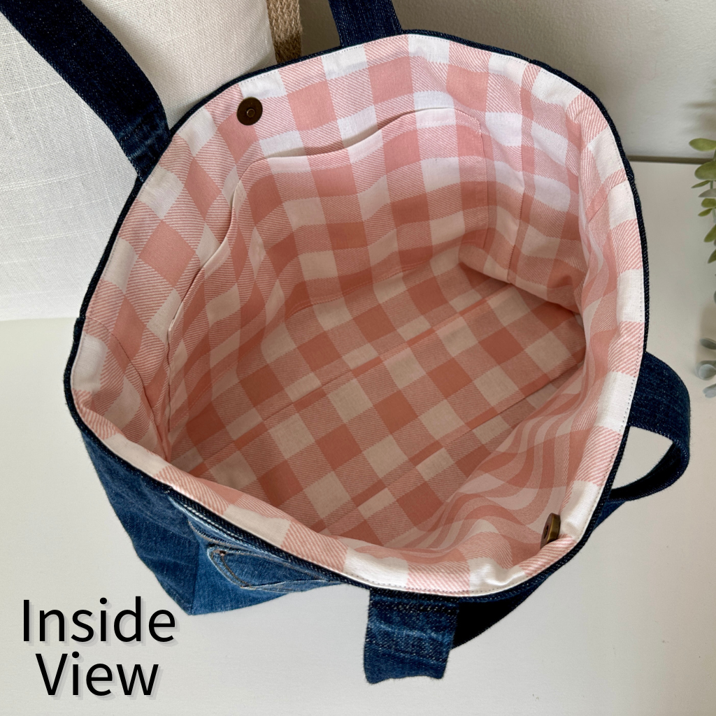 Boxing Day Sale - Upcycled Denim Tote with Heart Pocket