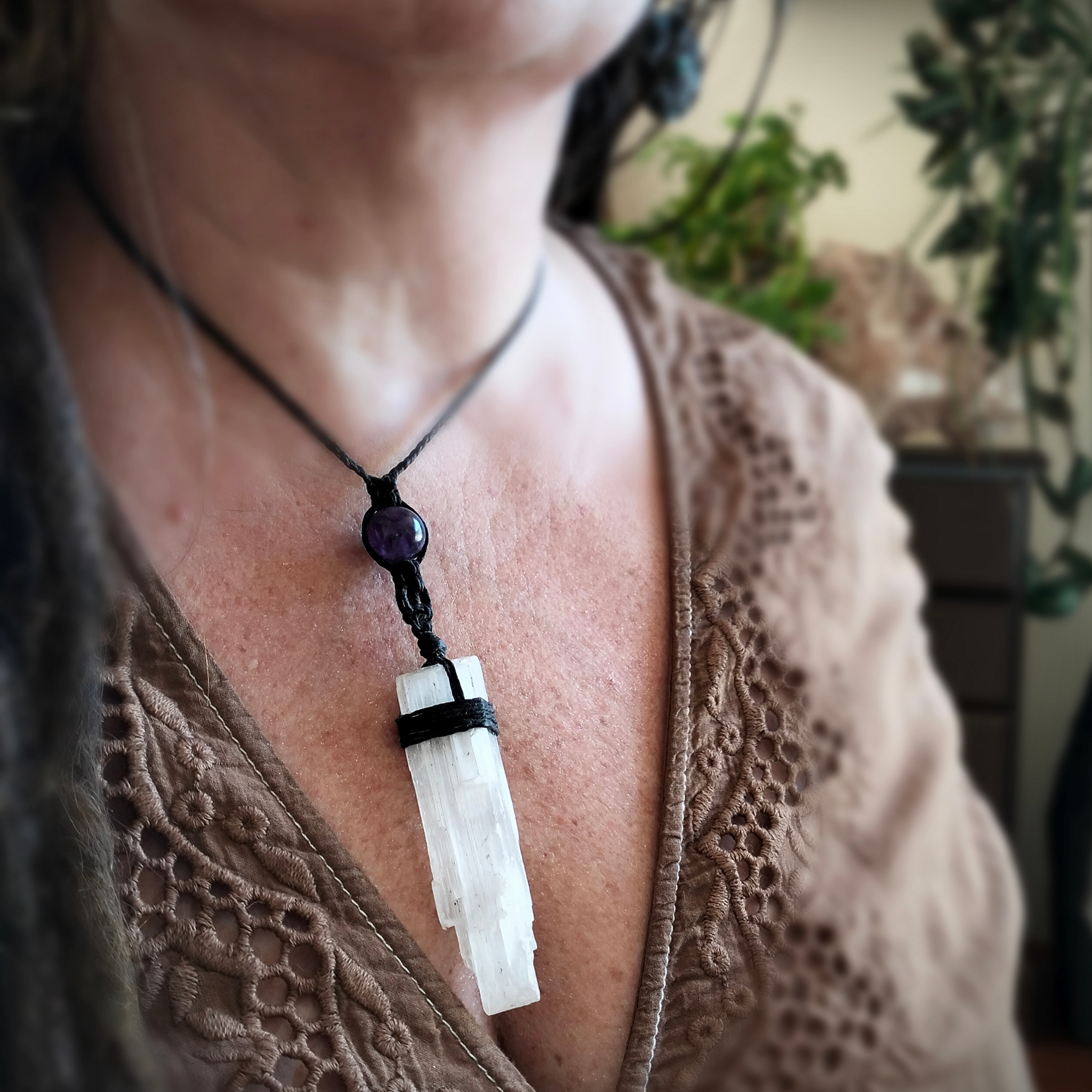 •|SELENITE | AMETHYST |• NECKLACE - HONOUR THYSELF